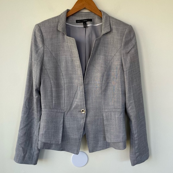 White House Black Market Single Button Yarn Dye Suit Jacket 6 Marled Gray - Picture 4 of 12